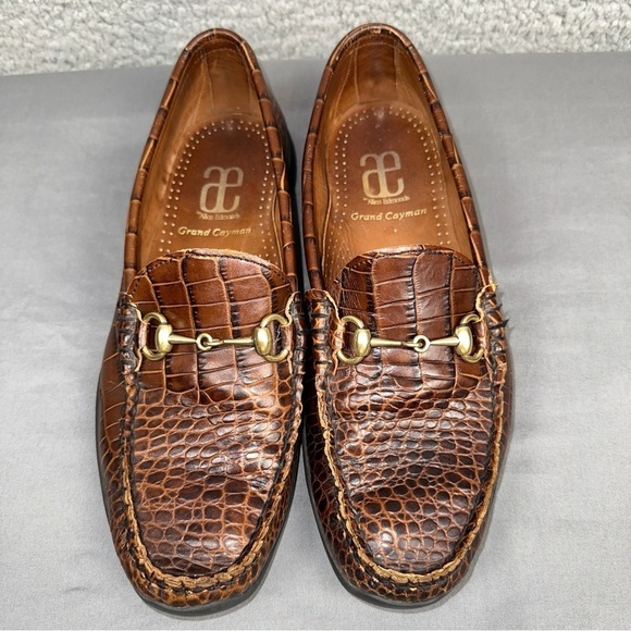 Allen Edmonds Shoes Mens 8.5D Brown Grand Cayman Croc Printed Leather Slip On - Picture 4 of 7